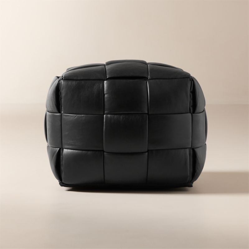 Jabas Black Woven Leather Pouf - image 0 of 2