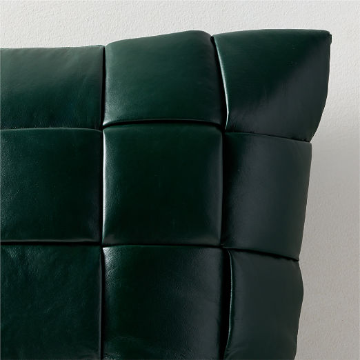 Jabas Dark Green Woven Leather Throw Pillow 23"x23"