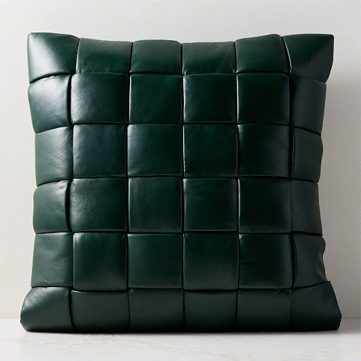 Jabas Dark Green Woven Leather Throw Pillow 23"x23"