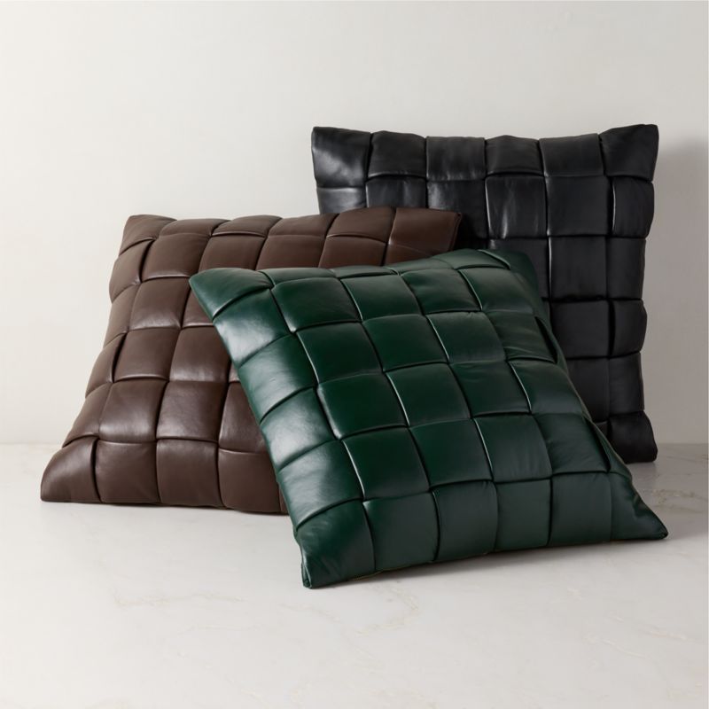Jabas Brown Woven Leather Throw Pillow with Feather-Down Insert 23"x23" - image 4 of 5