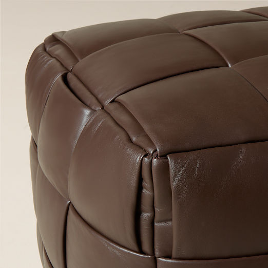 Jabas Brown Woven Leather Pouf