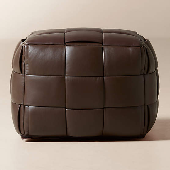 Jabas Brown Woven Leather Pouf