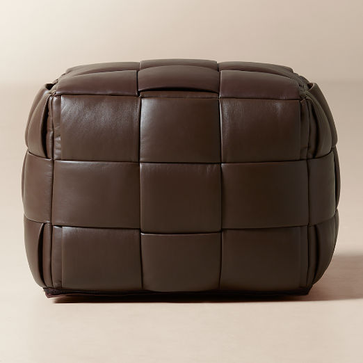 Jabas Brown Woven Leather Pouf