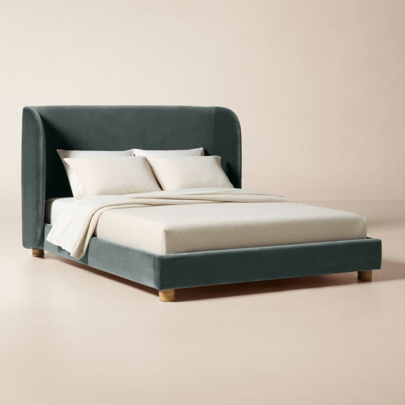 Jackson Denim Blue Velvet Queen Bed - image 1 of 8