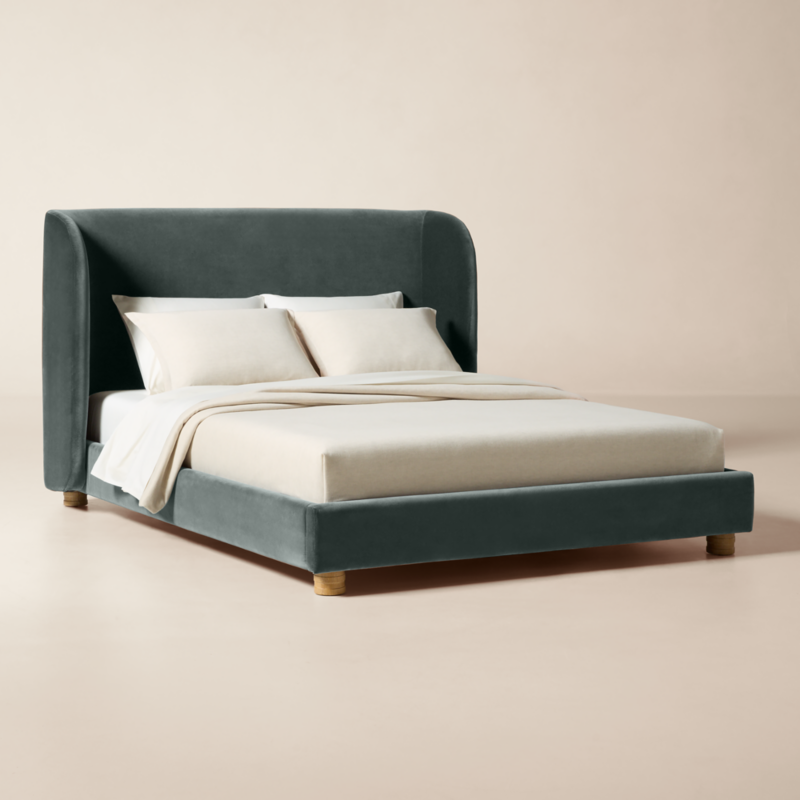 Jackson Denim Blue Velvet Upholstered Queen Bed - image 4 of 10