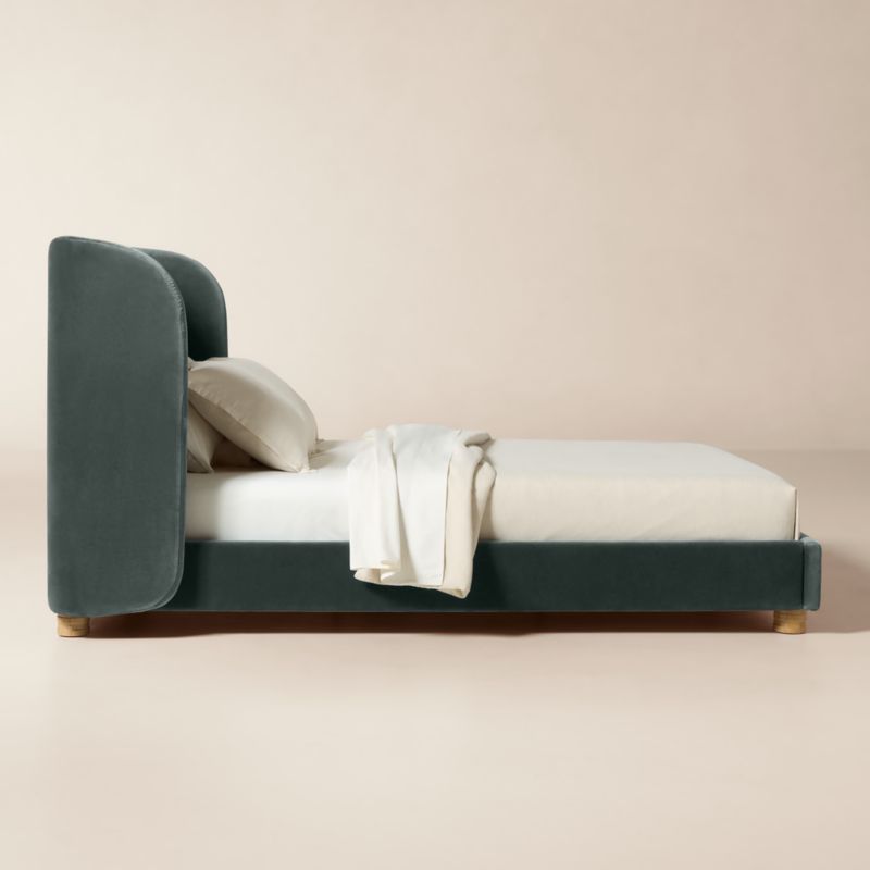 Jackson Denim Blue Velvet Queen Bed - image 2 of 8