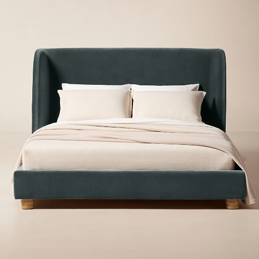 Jackson Denim Blue Velvet Upholstered Queen Bed