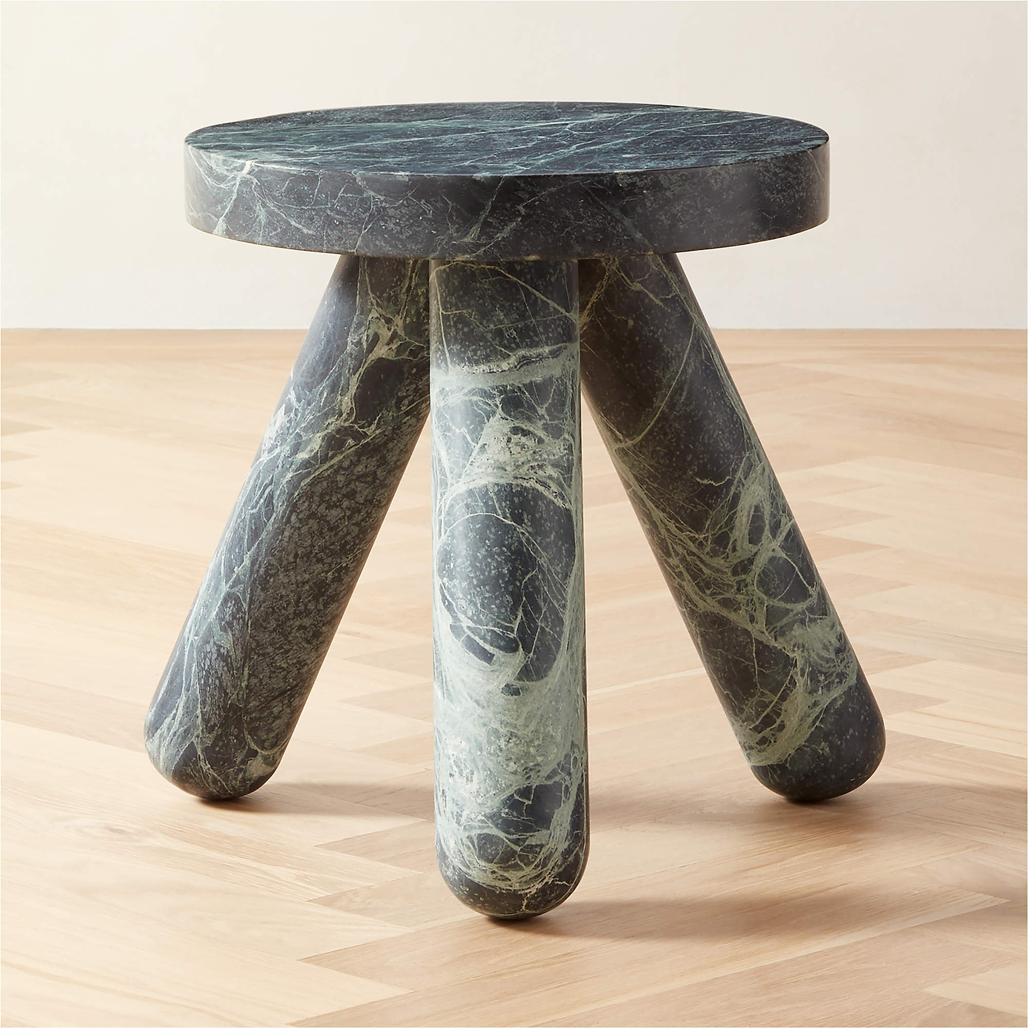 Jaxx Modern Round Tripod Green Marble Side Table + Reviews CB2
