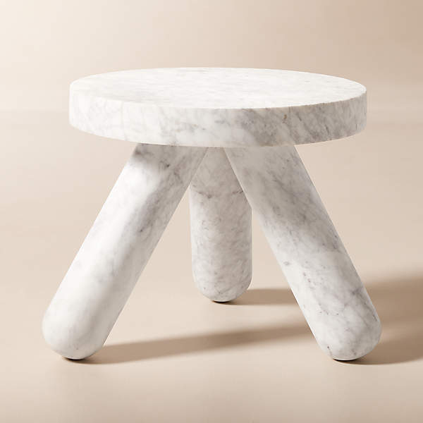 Jaxx White Marble Side Table Short + Reviews | Cb2