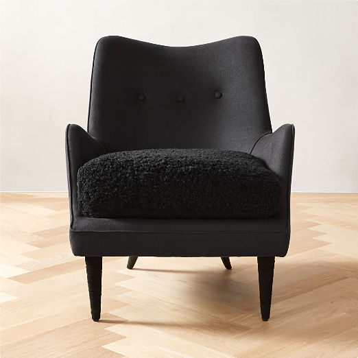 Jed Black Shearling Chair with Black Legs by Ross Cassidy