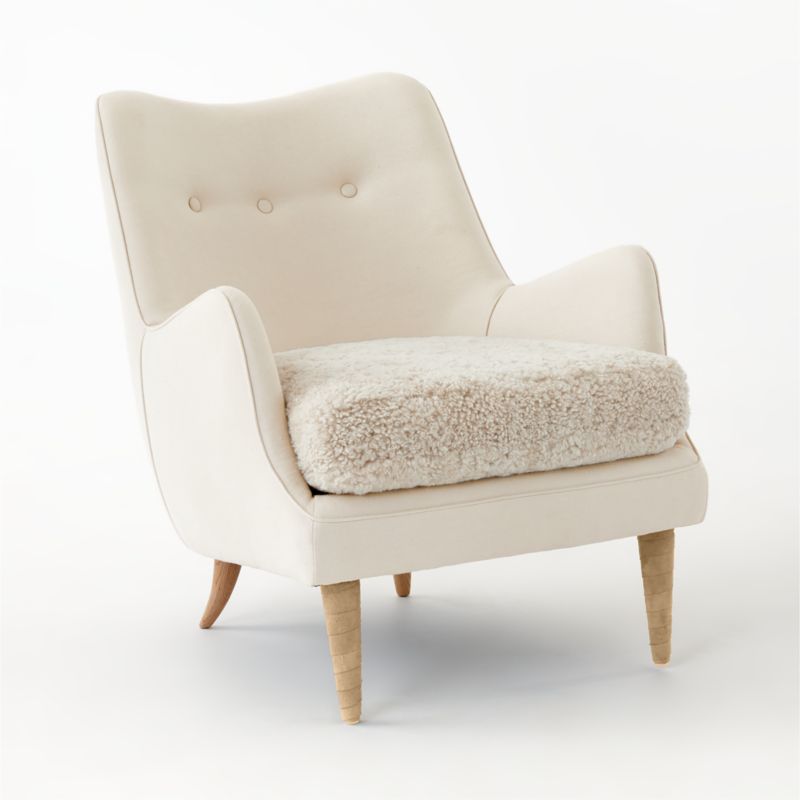 Jed Linen and Shearling Chair with Natural Legs by Ross Cassidy - image 5 of 10