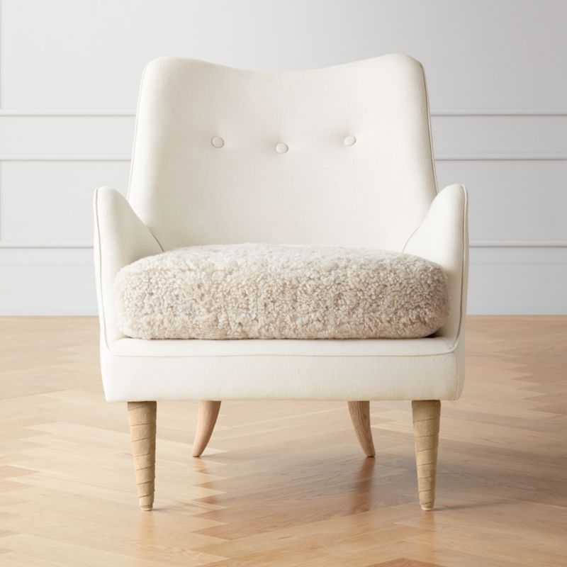 Jed Linen and Shearling Chair with Natural Legs by Ross Cassidy - image 0 of 10