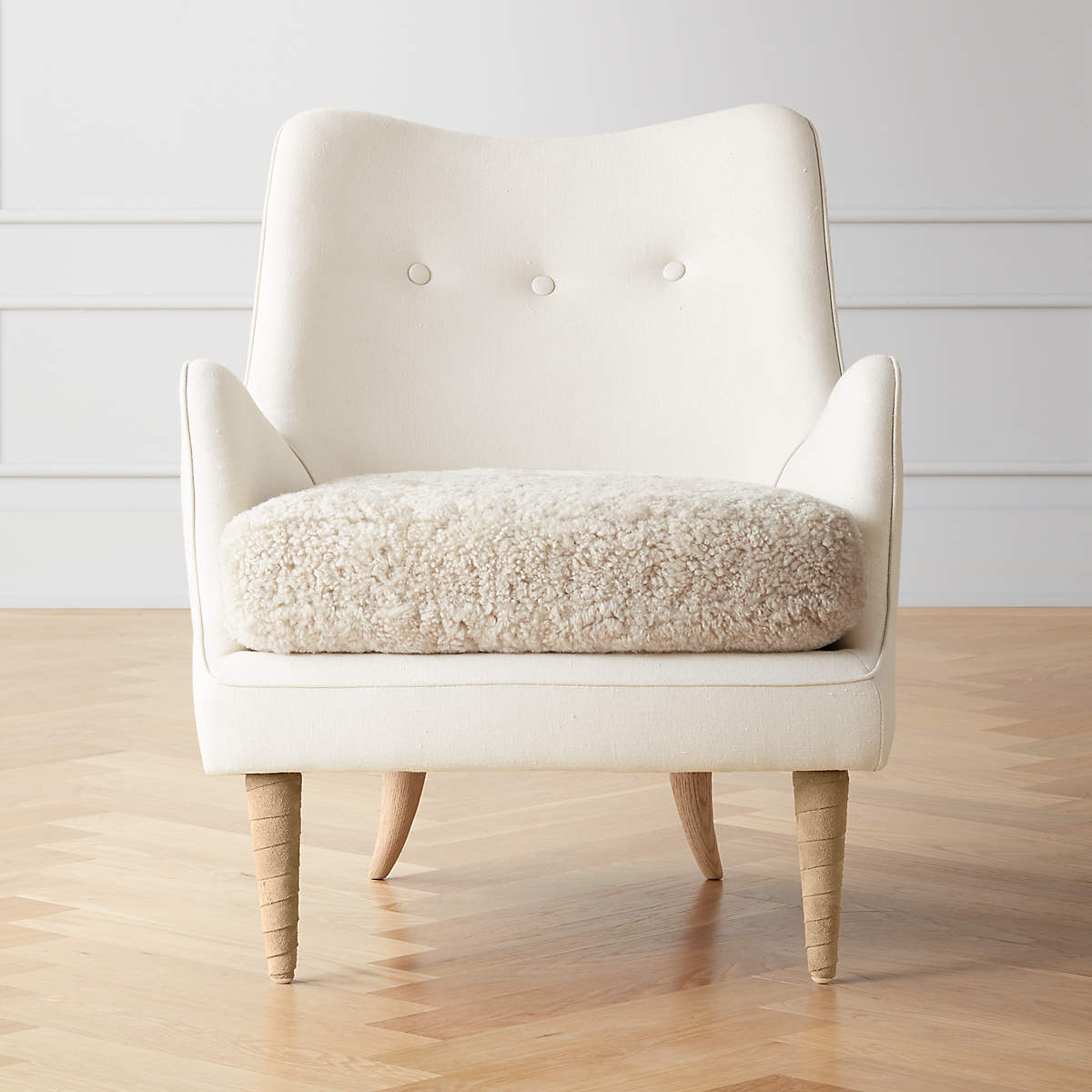 Jed Linen and Shearling Chair with Natural Legs by Ross Cassidy ...