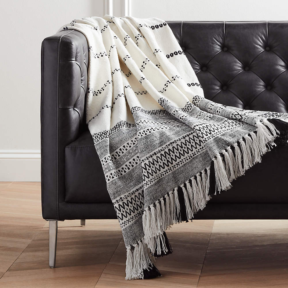 Jema Black And White Throw With Tassels Reviews Cb2