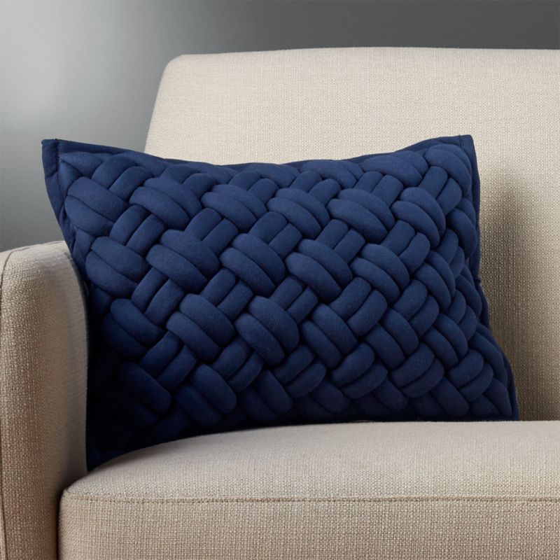 Blue Throw Pillows Cb2 18 X12 Jersey Interknit Navy Pillow With Down Alternative Insert