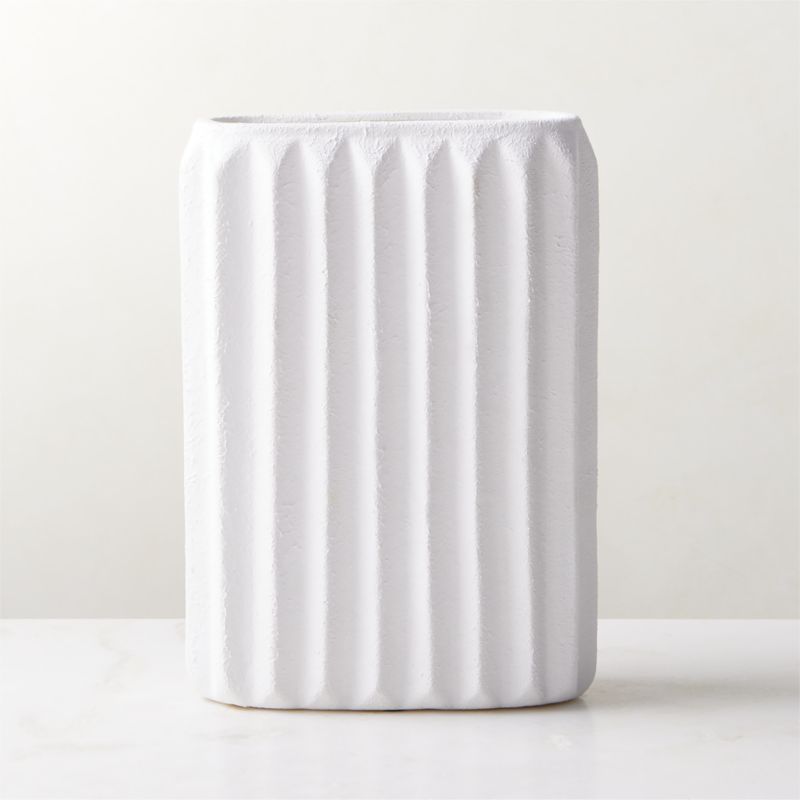 View Jessa Rectangular Ribbed White Vase details