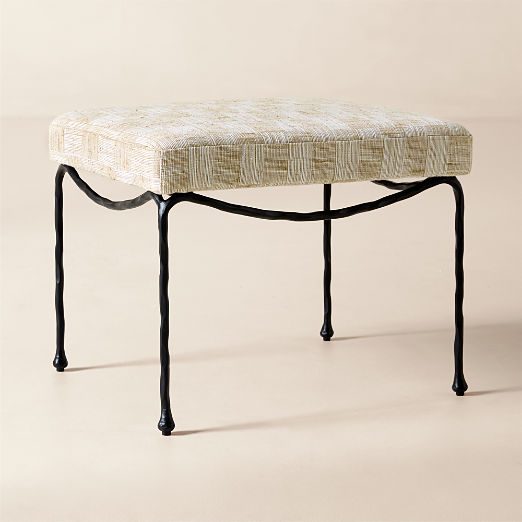 Journey White and Light Brown Upholstered Stool