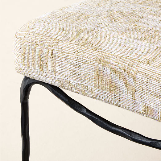 Journey White and Light Brown Upholstered Stool