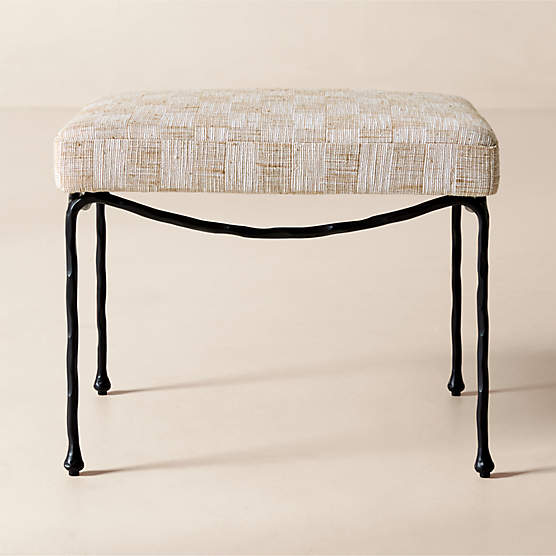 Journey White and Light Brown Upholstered Stool