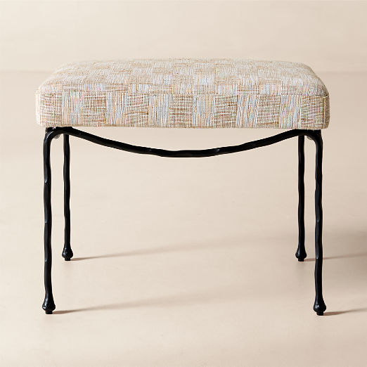Journey White and Light Brown Upholstered Stool