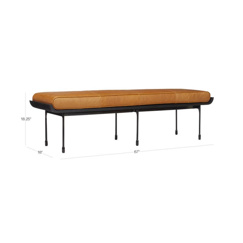 View Juneau 67" Brown Leather and Metal Bench - image 3 of 8