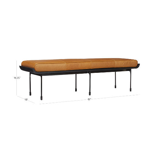 Juneau 67" Brown Leather and Metal Bench