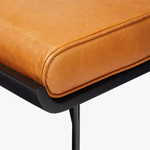 Juneau 67" Brown Leather and Metal Bench