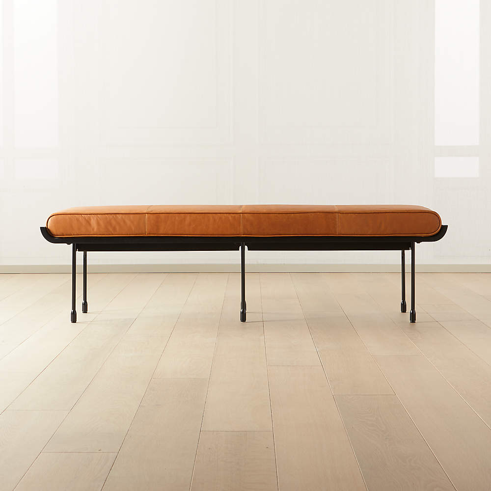 Juneau Leather And Metal Bench, Contemporary Leather Entryway Bench