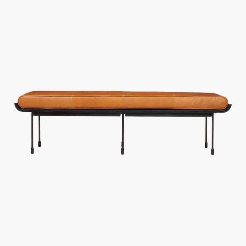 Juneau 67" Brown Leather and Metal Bench - image 4 of 8