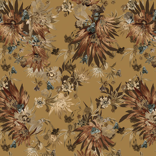 Jungle Bloom Dull Gold Wallpaper