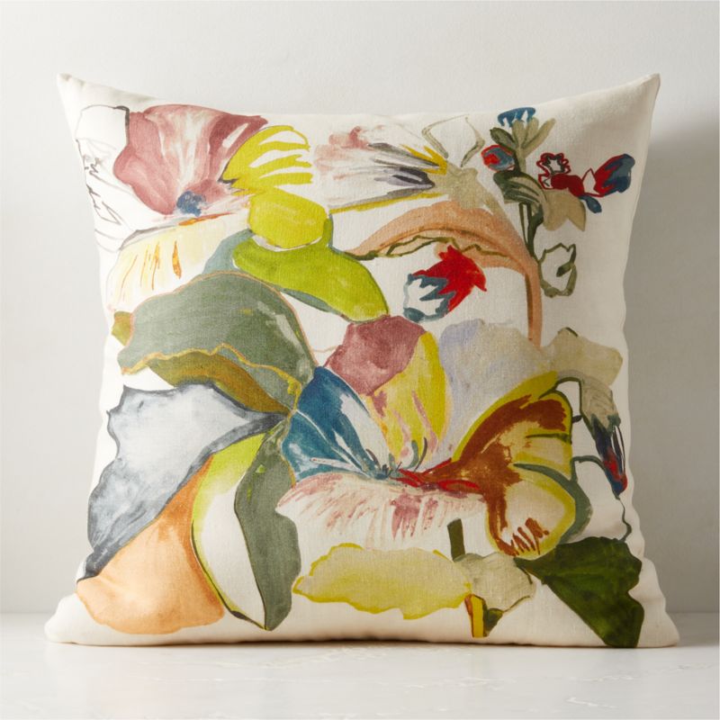 View Jungle Floral Linen Throw Pillow with Down Alternative Insert 23'' details