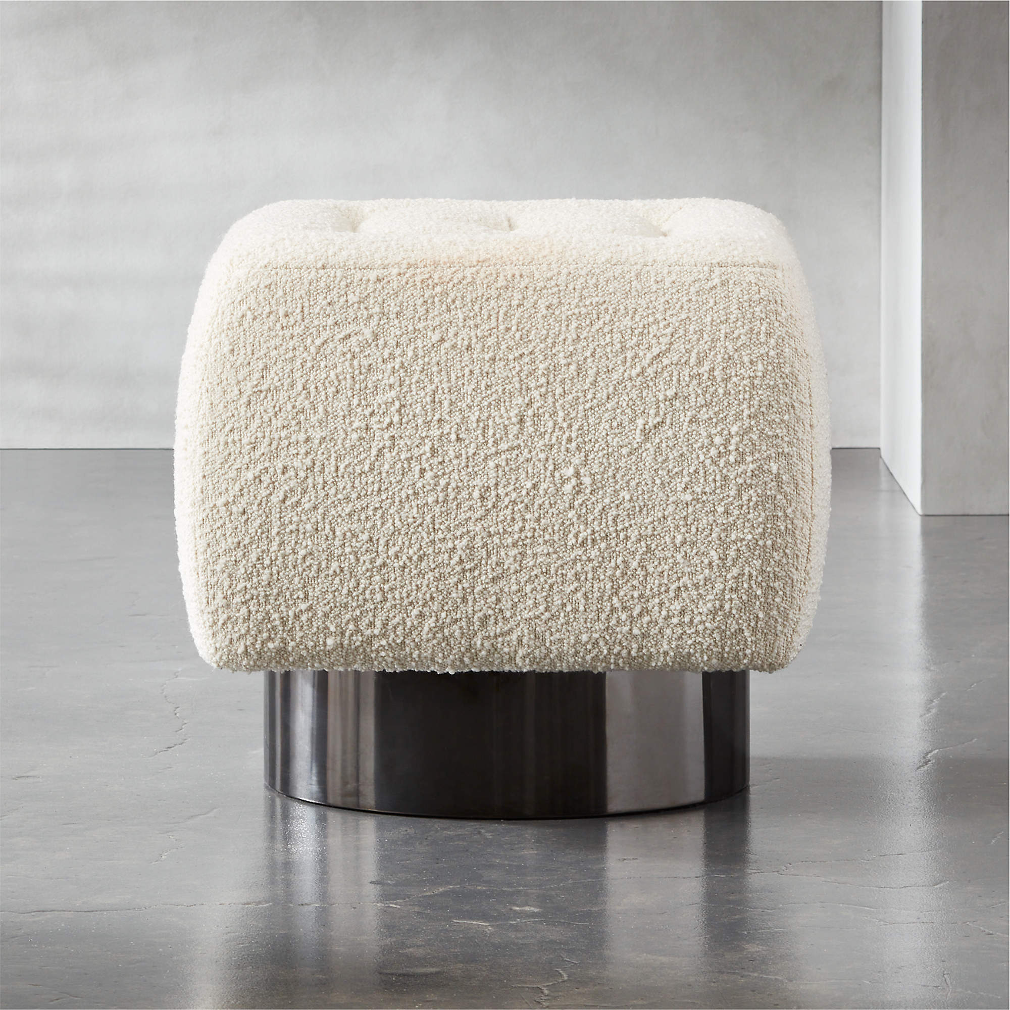 Fells Boucle Small Tufted Ottoman + Reviews CB2