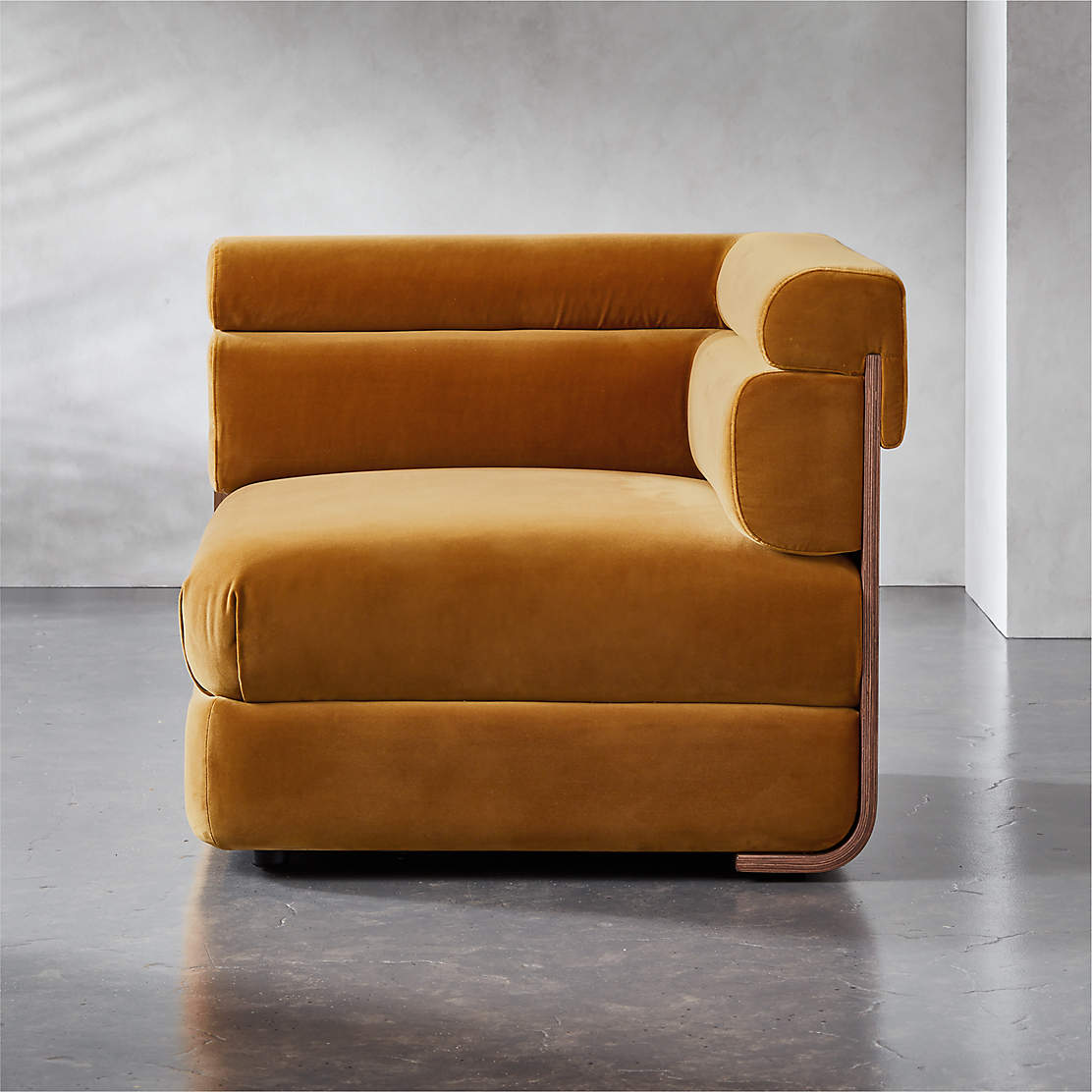 Strato Light Brown Modern Velvet Corner Chair + Reviews CB2 Canada