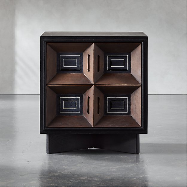 Paseo 2-Drawer Carved Black Oak Wood Nightstand + Reviews | CB2