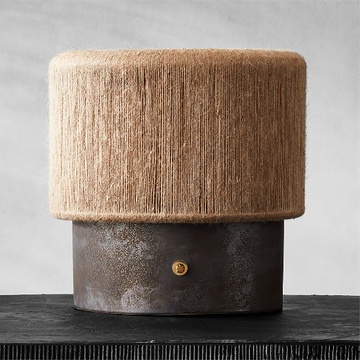 Ramble Short Dark Brown Ceramic Table Lamp with Jute Shade by Kravitz Design