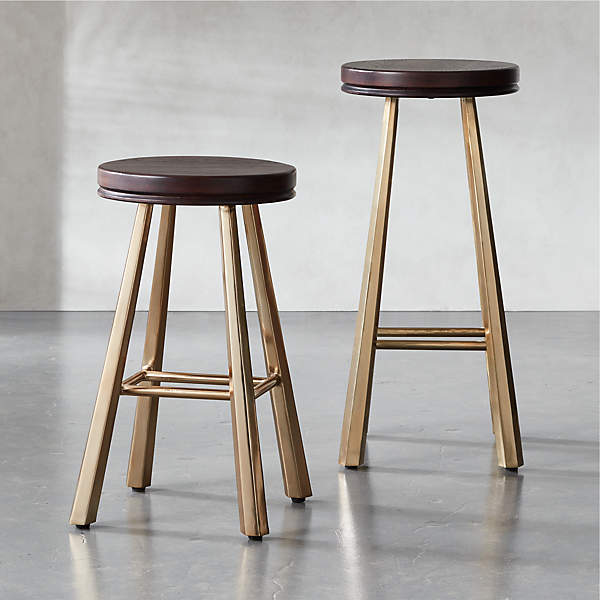 Takat Metal And Wood Bar Stools Cb2, Wooden Bar Stool With Iron Legs