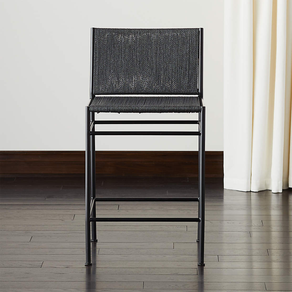 Woven Black Leather Counter Stool + Reviews CB2 Canada