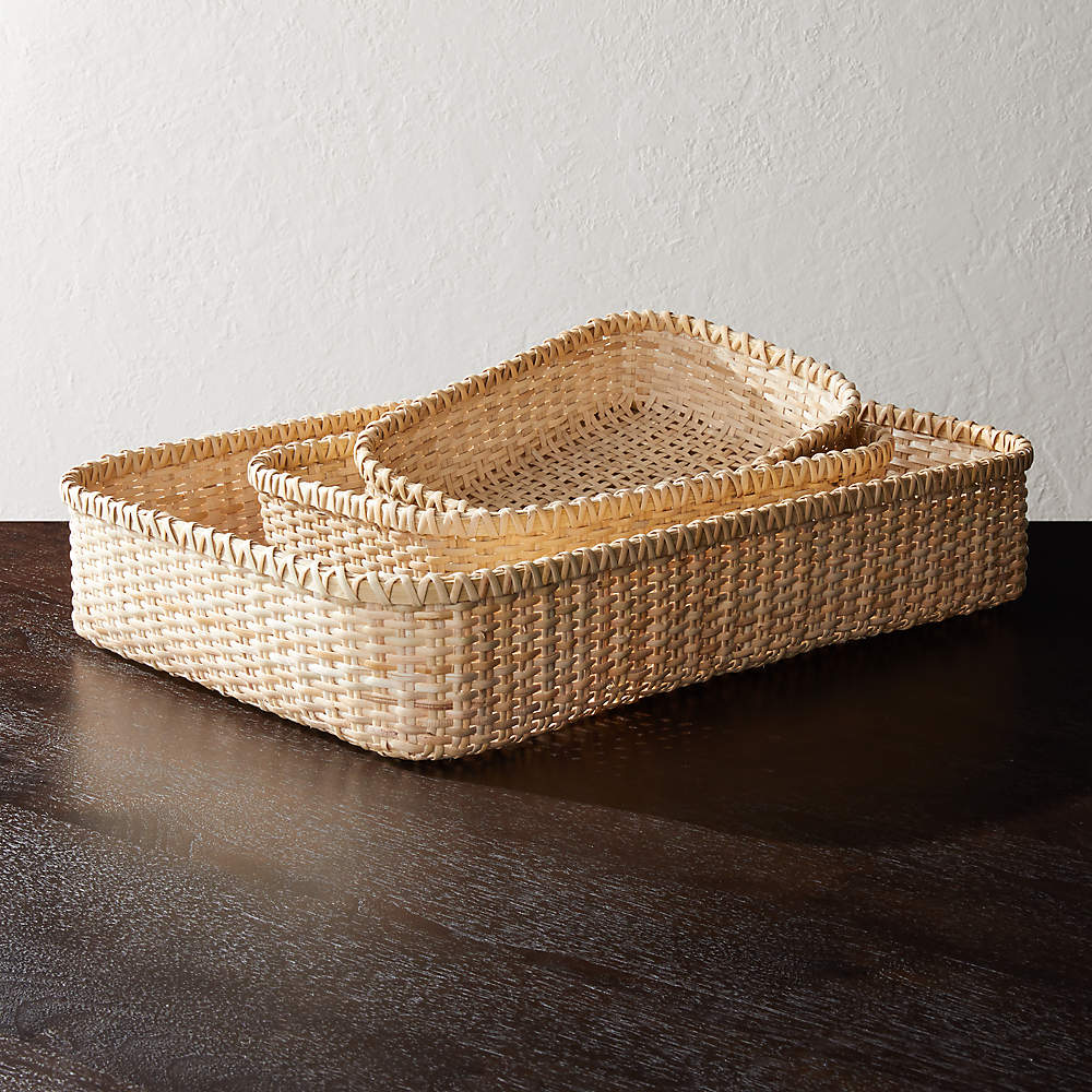 Woven Rattan Baskets, Rectangular Basket with Lid, Rectangular
