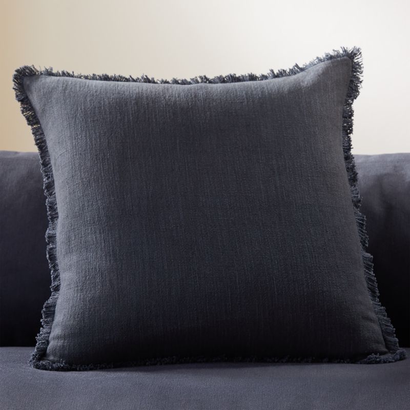 View Eyelash Black Linen Throw Pillow with Feather-Down Insert 20" details