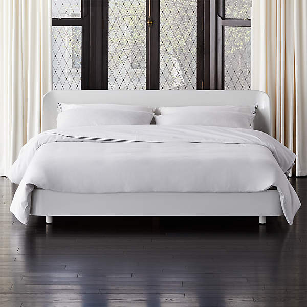 Bowed White Lacquered King Bed, Bed Frame King White