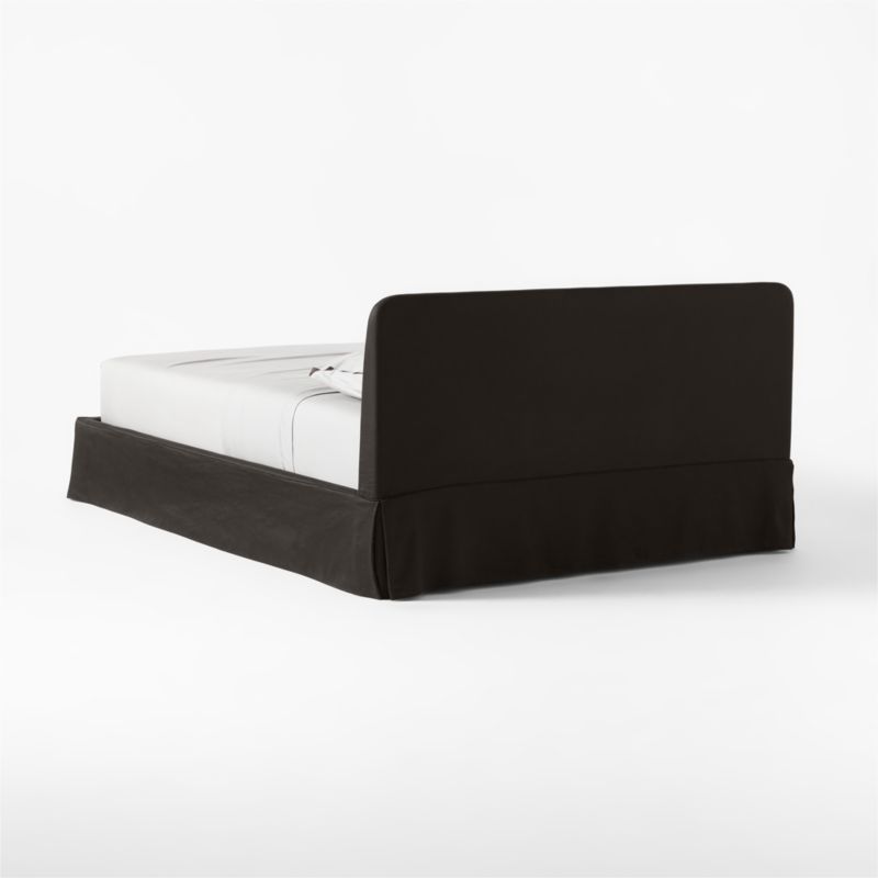 Pullover Slipcover Black Sateen Queen Bed + Reviews | CB2