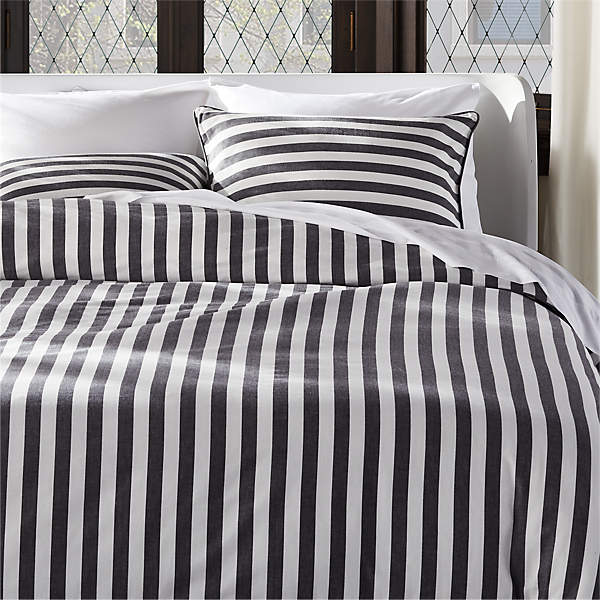 Stria Stripe Duvet Cover And Pillow, Grey And White Striped Duvet Cover Queen