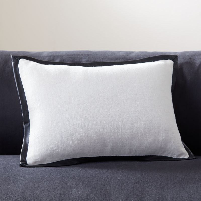 View Tuxedo White Linen Throw Pillow with Feather-Down Insert 18''x12" by Kara Mann details