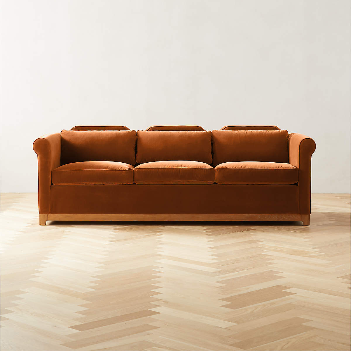 KST Rust Velvet Sofa + Reviews CB2