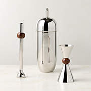 Kalman Polished Stainless Steel and Walnut Wood Bar Tools Set of 3 + Reviews | CB2