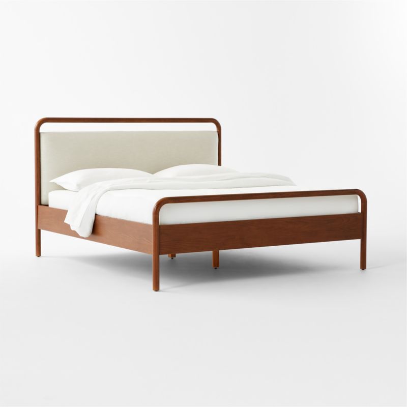 Kamari Oak Wood and Ivory Upholstered King Bed - image 5 of 10