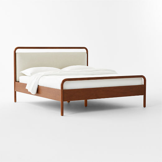 Kamari Oak Wood and Ivory Upholstered King Bed