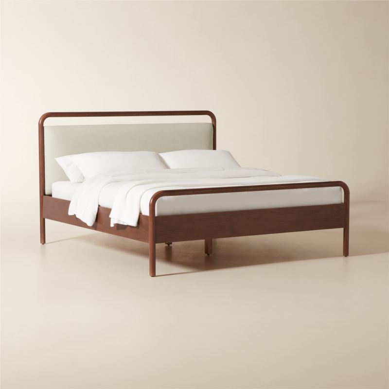 Kamari Oak Wood and Ivory Upholstered King Bed - image 4 of 10