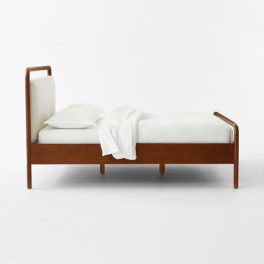 Kamari Oak Wood and Ivory Upholstered King Bed