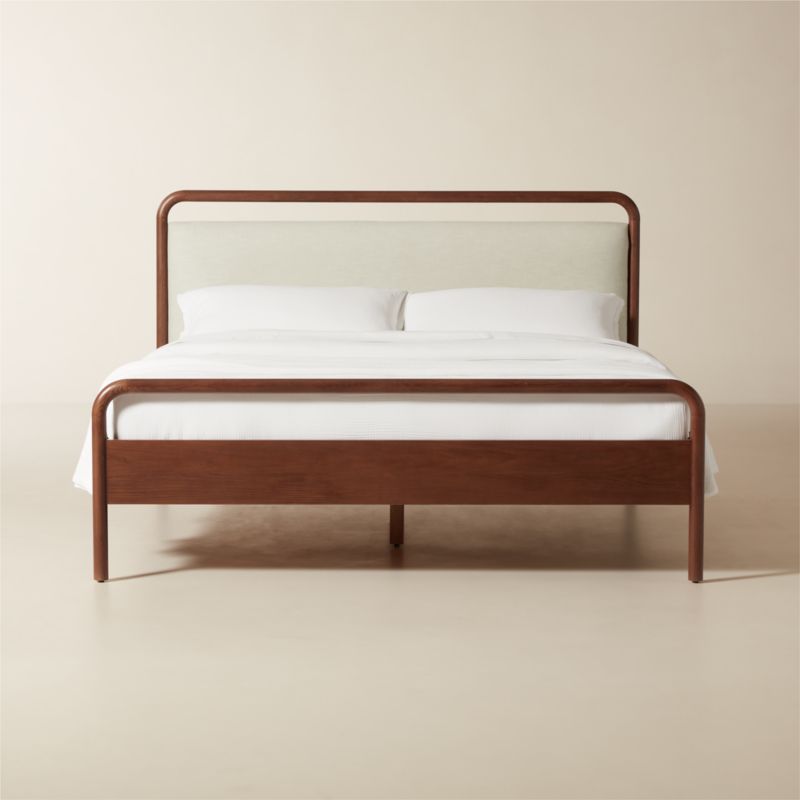 Kamari Oak Wood and Ivory Upholstered King Bed - image 0 of 10